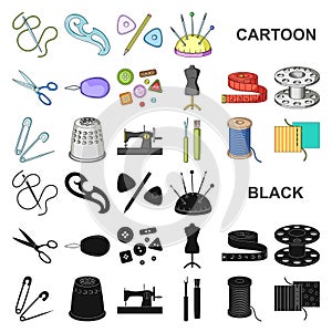 Sewing, atelier cartoon icons in set collection for design. Tool kit vector symbol stock web illustration.