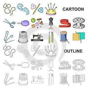 Sewing, atelier cartoon icons in set collection for design. Tool kit vector symbol stock web illustration.