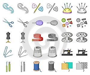 Sewing, atelier cartoon,monochrom icons in set collection for design. Tool kit vector symbol stock web illustration.