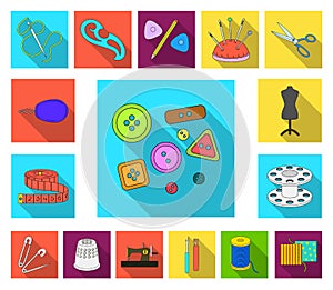 Sewing, atelier flat icons in set collection for design. Tool kit vector symbol stock web illustration.