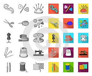 Sewing, atelier mono,flat icons in set collection for design. Tool kit vector symbol stock web illustration.