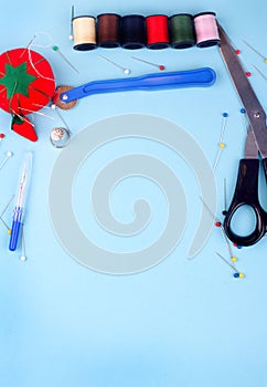 Sewing Border on Blue