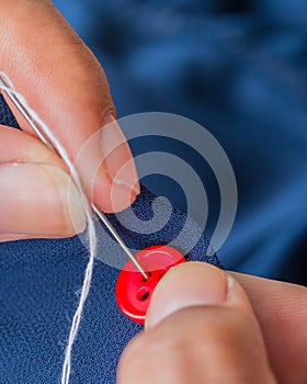 Sewing Button Means Stitchwork Textiles And Seamstress