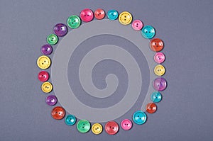 Sewing buttons composition. Needlework concept background. Flat lay