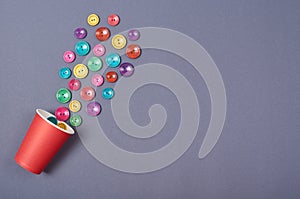 Sewing buttons composition. Needlework concept background. Flat lay