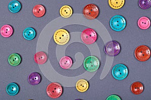 Sewing buttons composition. Needlework concept background. Flat lay