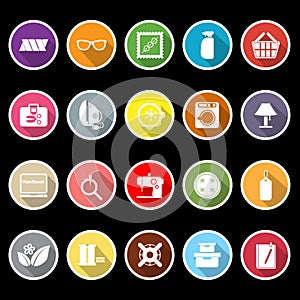 Sewing cloth related flat icons with long shadow