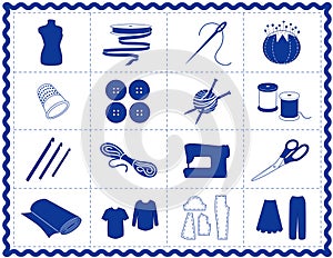 Sewing & Craft Icons, Blue Silhouette