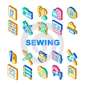 Sewing Craft Studio Collection Icons Set Vector
