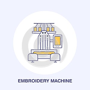 Sewing embroidery machine flat line icon, logo. Vector colored illustration of tailor supplies for hand made shop or