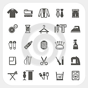 Sewing equipment icons set on white background