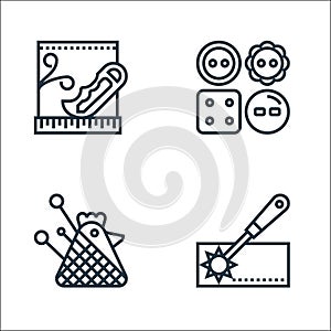 Sewing equipment line icons. linear set. quality vector line set such as sewing, pincushion, clothes