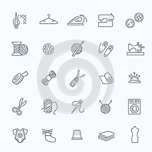 Sewing equipment and needlework icons set