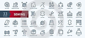 Sewing equipment and needlework -  thin line web icon set. Outline icons collection