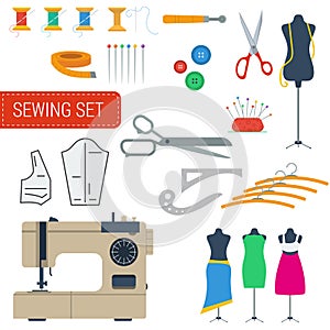 Sewing equipment set icons