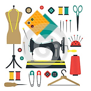 Sewing Equipment and Tools Set. Vector