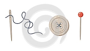 Sewing Essentials: Needle, Thread, Button, and Pin