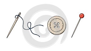 Sewing Essentials: Needle, Thread, Button, and Pin