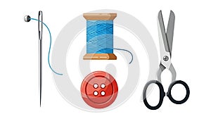 Sewing Essentials: Needle, Thread, Button, and Scissors
