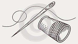 Sewing essentials: needle, thread, thimble for craftsmanship. vector design Generative AI