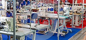 Sewing factory, nobody, overlock machines