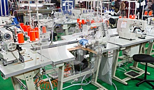 Sewing factory, nobody, overlock machines