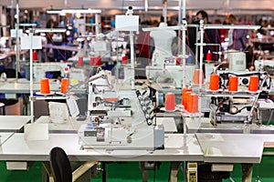 Sewing factory, nobody, overlock machines