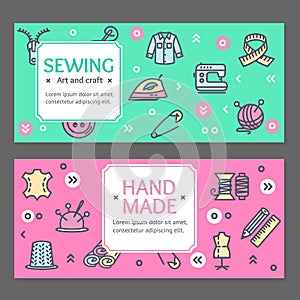 Sewing Flyer Banner Posters Card Set. Vector