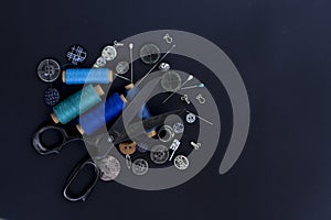 Sewing items. Top view. Flat lay.