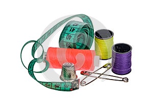 Sewing items on white isolated background