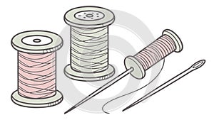 Sewing Kit Essentials: Thread, Needle, Buttons, vector design Generative AI