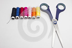 Sewing kit isolated on white background.