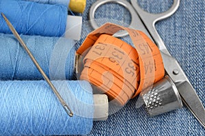 Sewing kit and jeans
