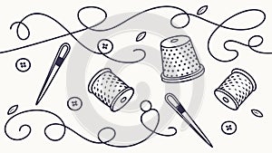 Sewing Kit with Thimble, Needle, and Thread Pattern, vector design Generative AI