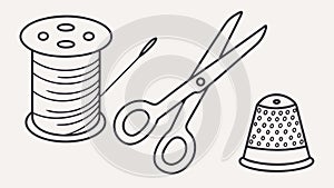 Sewing Kit with Thread Scissors and Thimble Craft Tools, vector design Generative AI