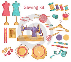 Sewing kit. Vector photo