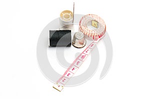 Sewing kit on white background