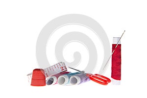 Sewing kit on white background