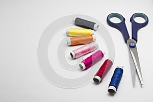 Sewing kit on white background.