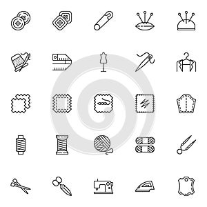 Sewing and knitting line icons set