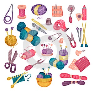 Sewing and Knitting Tools and Accessory Big Vector Set