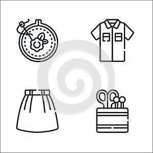 sewing line icons. linear set. quality vector line set such as sewing tools, skirt, shirt