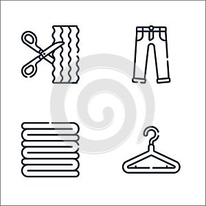 Sewing line icons. linear set. quality vector line set such as hanger, fabric, trousers