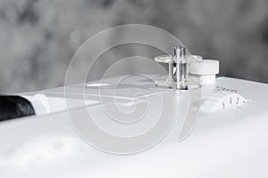 Sewing machine. Bobbin on a sewing machine. Close-up