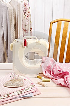 Sewing machine and colorful fabrics