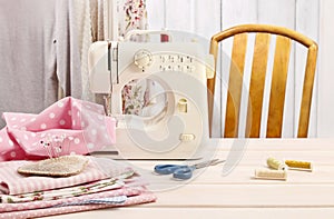 Sewing machine and colorful fabrics