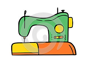 Sewing machine doodle Hand made needlework Vector illustration on white background