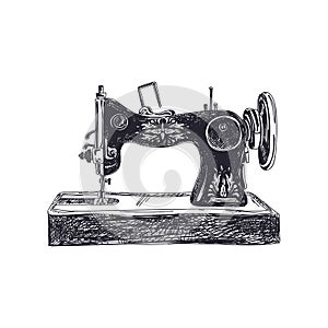 Sewing machine hand drawn black and white vector illustration