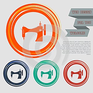 Sewing Machine icon on the red, blue, green, orange buttons for your website and design with space text.