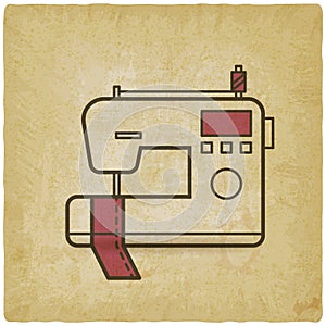 Sewing machine Icon on vintage background